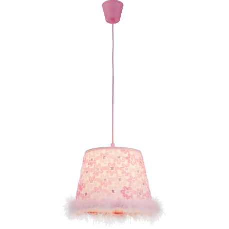 Závěsné svítidlo, plast růžový, textil růžový, Ø300, V: 1200, bez žárovky 1xE27, max. 60W 230V
