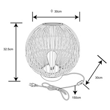 Stolní lampa, bambus, černý kabel 1,7m, vypínač, Ø30cm, V: 34cm, bez žárovky 1xE27, max. 60W 230V