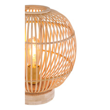 Stolní lampa, bambus, černý kabel 1,7m, vypínač, Ø30cm, V: 34cm, bez žárovky 1xE27, max. 60W 230V