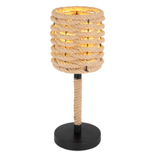 Stolní lampa, kov černý, konopné lano hnědé, vypínač, Ø17cm, V:45cm, bez žárovky 1xE27, max. 60W 230V