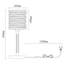 Stolní lampa, kov černý, konopné lano hnědé, vypínač, Ø17cm, V:45cm, bez žárovky 1xE27, max. 60W 230V