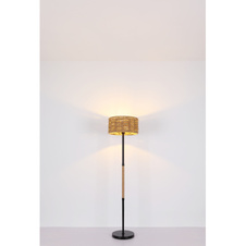 Stolní lampa, kov černý, konopné lano hnědé, vypínač, Ø17cm, V:45cm, bez žárovky 1xE27, max. 60W 230V