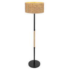 Stojací svítidlo, kov černý, konopné lano hnědé, vypínač, Ø40cm, V:147cm, bez žárovky 1xE27, max. 60W 230V