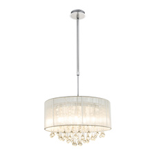 Závěsné svítidlo, chrom, stříbrný hedvábí, průhledné skleněné křišťály, výškově nastavitelné 75-115 cm, včetně 10676 LED, Ø500 V:1200, včetně žárovek 12xG9 LED 3W 230V, 1565lm Total Output, 3000K.