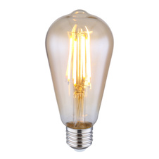 LED žárovka, kov stříbrný, sklo jantarové, E27 Edison, hruškovitý tvar, Ø6,4cm, V:14cm, E27 LED 7W 230V, 720lm, 2700K