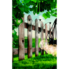 LED světelný řetěz, plast černý a průhledný, vzdálenost mezi světly 50cm, 3m napájecí kabel, IP44, D:4,5m, včetně 10xLED 0,27W 31V, 40lm zdroj, 40lm výstup, 2700K