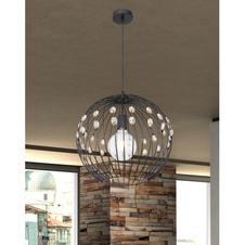 Závěsné svítidlo, kov černý matný, krystaly K9 jantarové, textilní kabel černý, Ø40cm, V:120cm, bez žárovky 1xE27, max. 60W 230V