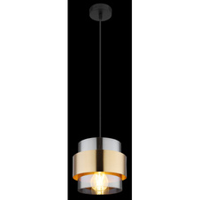Závěsné svítidlo, kov černý matný, sklo, mosaz, Ø18cm, V:120cm, bez žárovky 1xE27, max. 60W 230V