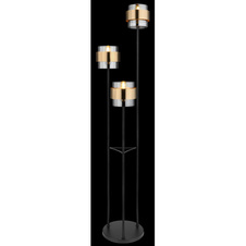 Stojací svítidlo, kov černý matný, sklo, mosaz, vypínač, Ø:43cm, V:167cm, délka kabelu 1,8m, bez žárovek 3xE27, max. 60W 230V