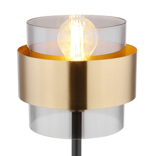 Stolní lampa, kov černý matný, sklo, mosaz, vypínač, Ø18cm, V:47cm, délka kabelu 1,5m, bez žárovky 1xE27, max. 60W 230V