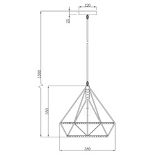 Závěsné svítidlo, kov černý, lano hnědé, Ø38cm, V:150cm, bez žárovky 1xE27, max. 60W 230V