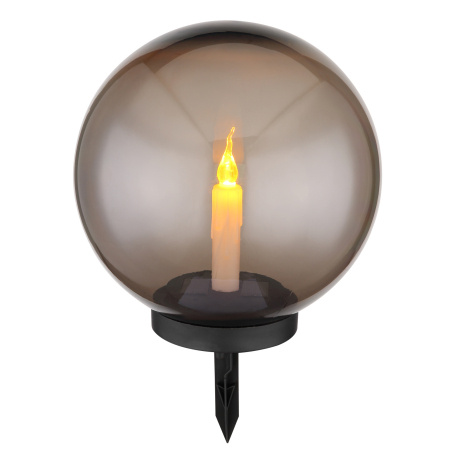 Solární svítidlo plast černý, kouřový, efekt praskajícího skla, baterie součástí AAA 200mAh 1,2V, IP44, kulička s blikající svíčkou, Ø200mm, V:335mm, vč. LED 0,06W 3V, 3000K