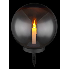 Solární svítidlo plast černý, kouřový, efekt praskajícího skla, baterie součástí AAA 200mAh 1,2V, IP44, kulička s blikající svíčkou, Ø200mm, V:335mm, vč. LED 0,06W 3V, 3000K