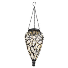 Závěsné solární svítidlo kov černý, plast černý, plast čirý, plastová ozdobná kapka, IP44 Ø135mm, V:500mm, vč.15x LED 0,06W 3,2V, 3200K