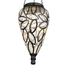 Závěsné solární svítidlo kov černý, plast černý, plast čirý, plastová ozdobná kapka, IP44 Ø135mm, V:500mm, vč.15x LED 0,06W 3,2V, 3200K