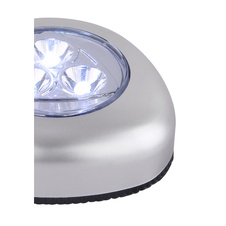 LED svítidlo, Pushlight, plast, stříbrná, průhledná, tlačítkový vypínač, včetně baterie 3xAAA 1,5V, DxŠxV: 6,5x6,7x2,6cm, včetně 3xLED 0,21W 5V, 20lm, 6400K.