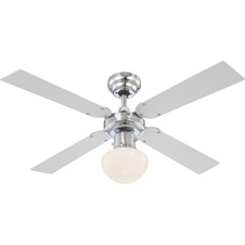 Stropní ventilátor, chrom, 3 rychlosti, 2 směry otáčení, tahový vypínač, Ø105cm, V:41cm, bez žárovky 1xE27, max. 60W 230V.