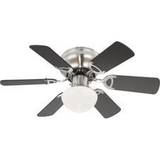 Stropní ventilátor, nikl matný, 3 rychlosti, 2 směry otáčení, tahový vypínač, Ø76cm, V:28cm, bez žárovky 1xE27, max. 60W 230V.