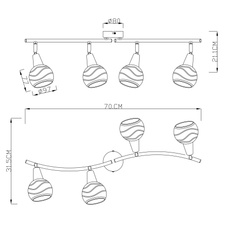 Stropní svítidlo, nikl matný, satinované sklo, včetně LED 10641, nastavitelné ramena, DxV: 70x21cm, včetně žárovek 4xE14 LED 5W 230V, 324lm, 3000K.