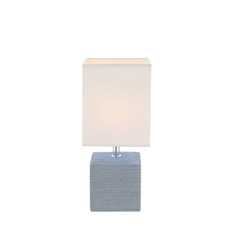 Stolní lampa, keramika šedá, textil bílý, kabel 1,2m, vypínač, DxŠxV: 13x11x29cm, bez zdroje 1xE14, max. 40W 230V.