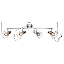 Stropní svítidlo, chrom, sklo čiré, nastavitelné, DxV: 60x15cm, bez žárovek 4xE14, max. 40W 230V.