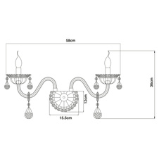 Nástěnné svítidlo, bílé, sklo, K5 křišťály, ŠxV: 58x36cm, H:28cm, bez žárovek 2xE14, max. 40W 230V.