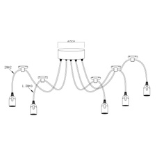 Závěsné svítidlo, černý kov, textílie, plast, kabel 2x2m + 3x1,5m, Ø15cm, bez žárovek 5xE27, max. 60W 230V.