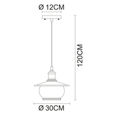 Závěsné svítidlo, kov bronzové barvy, sklo, Ø30cm, V:120cm, bez žárovky 1xE27, max. 60W 230V.