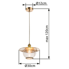 Závěsné svítidlo, kov bronzové barvy, sklo, Ø30cm, V:120cm, bez žárovky 1xE27, max. 60W 230V.