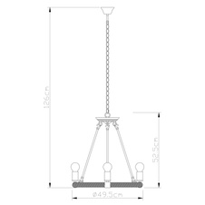 Závěsné svítidlo, kov, černá, hnědé konopné lano, Ø50cm, V:126cm, bez žárovek 6xE27, max. 40W 230V.