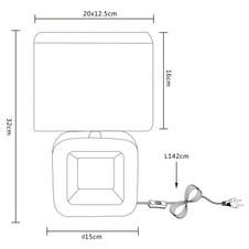 Stolní lampa, keramika chrom, textil šedý, kabel 1,4m, vypínač, DxŠxV: 20x12x32cm, bez žárovky 1xE14, max. 40W 230V.