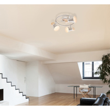 Stropní svítidlo, dřevo, kov, nikl, chrom, Ø:28cm, V:16cm, bez žárovek 3xE14, max. 25W 230V