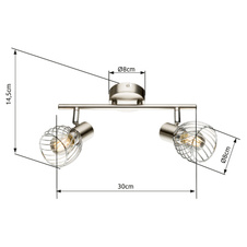 Nástěnné svítidlo, kov, nikl, chrom, DxV: 30x15cm, bez žárovek 2xE14, max. 40W 230V.