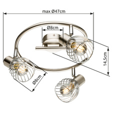 Stropní svítidlo, kov, nikl, chrom, Ø28cm, V:15cm, bez žárovek 3xE14, max. 40W 230V.