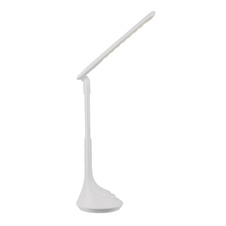 Stolní lampa, plast, bílá, hodiny, kalendář, budík, s adaptérem, zapnutí dotykem, dotykový stmívač, včetně 3,7V 1200mAh Li-ion, ŠxV: 20x43cm, včetně 1xLED 4W 230V, 30-200lm, 4000K.