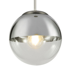 Závěsné svítidlo, kov nikl matný, sklo průhledné chrom, Ø20cm, V:120cm, bez žárovky 1xE27, max. 40W 230V.