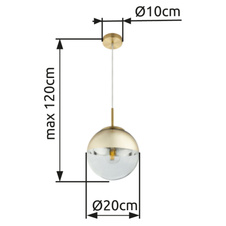 Závěsné svítidlo, kov zlatý, sklo průhledné zlaté, Ø20cm, V:120cm, bez žárovky 1xE27, max. 40W 230V