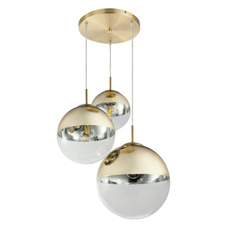 Závěsné svítidlo, kov zlatý, sklo průhledné zlaté, 3 koule s průměrem: 20 - 25 - 30 cm, Ø51cm, V:120cm, bez žárovek 3xE27, max. 40W 230V.