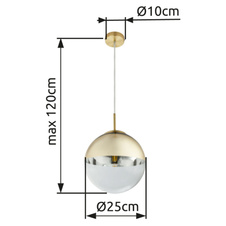 Závěsné svítidlo, kov zlatý, sklo průhledné zlaté, Ø25cm, V:120cm, bez žárovky 1xE27, max. 40W 230V.