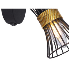 Nástěnné svítidlo, kov černý a zlatý, kovové tyče černé a zlaté, vypínač, ŠxV: 9x16cm, H: 11cm, bez žárovky 1xE14, max. 40W 230V