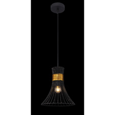 Závěsné svítidlo, kov černý, kovové tyče černé a zlaté, Ø22cm, V:120cm, bez žárovky 1xE27, max. 60W 230V