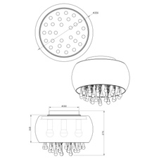 Stropní svítidlo, chrom, sklo kouřové, skleněné křišťály průhledné, Ø35cm, V:28cm, bez žárovek 5xE14, max. 25W 230V