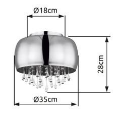 Stropní svítidlo, chrom, sklo kouřové, skleněné křišťály průhledné, Ø35cm, V:28cm, bez žárovek 5xE14, max. 25W 230V