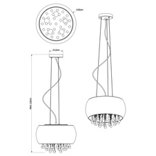 Závěsné svítidlo, chrom, sklo kouřové, skleněné křišťály průhledné, Ø35cm, V:120cm, bez žárovek 5xE14, max. 25W 230V