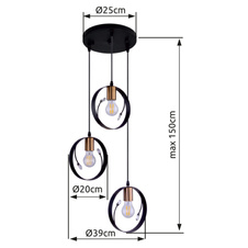 Závěsné svítidlo, kov černý, plastové křišťály průhledné, Ø39cm, V:150cm, bez žárovek 3xE27, max. 60W 230V