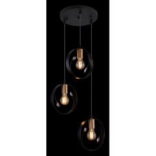 Závěsné svítidlo, kov černý, plastové křišťály průhledné, Ø39cm, V:150cm, bez žárovek 3xE27, max. 60W 230V