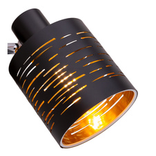 Nástěnné svítidlo, kov černý, plast černý a zlatý, vypínač, ŠxV: 10x15cm, H:13cm, bez žárovky 1xE14, max. 15W 230V
