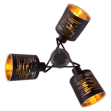 Stropní svítidlo, kov černý, plast černý a zlatý, Ø40cm, V:21cm, bez žárovek 3xE14, max. 15W 230V