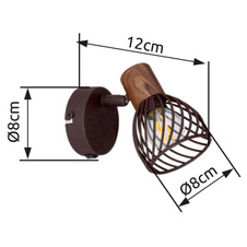 Nástěnné svítidlo, kov v barvě imitující rez, kov imitace dřeva, vypínač, ŠxV: 8x12cm, H:13cm, bez žárovky 1xE14,max. 40W 230V