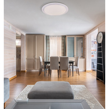 Stropní svítidlo, kov bílý stříbrný, akryl bílý, čirý, kompatibilní s Google Assistant a Alexa, stmívatelné, dálkové ovládání, měnič a fixace barvy, Ø53cm, V:9cm, včetně 1xLED 30W+RGB LED 5W 230V, 180-1800lm, změna barvy světla 3000-6500K